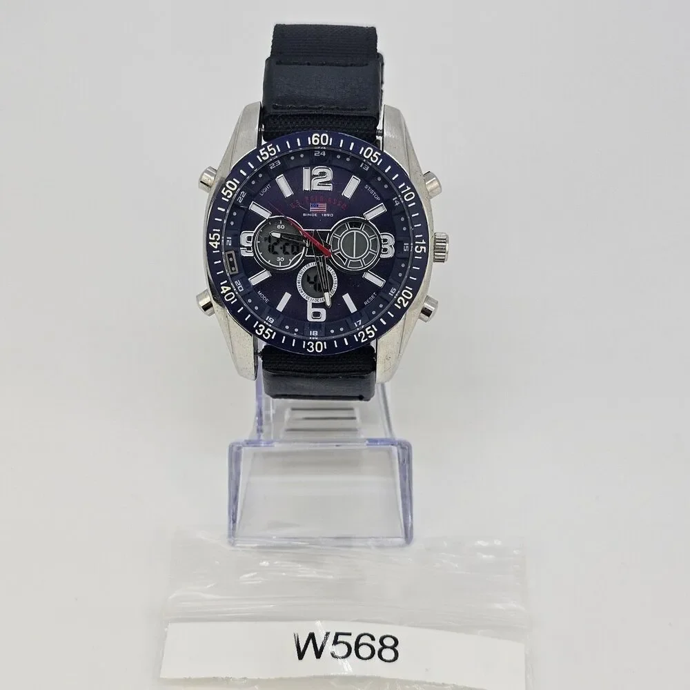 US POLO ASSN Analog Digital Men's Watch 45MM New Black Canvas Bands New Battery‎
